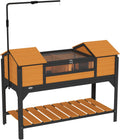 PawHut Tortoise Habitat with Adjustable Lamp Holder, Wooden Tortoise Enclosure with Storage Shelf, Dual Main Houses, Attached Tray, Openable Lid, Yellow