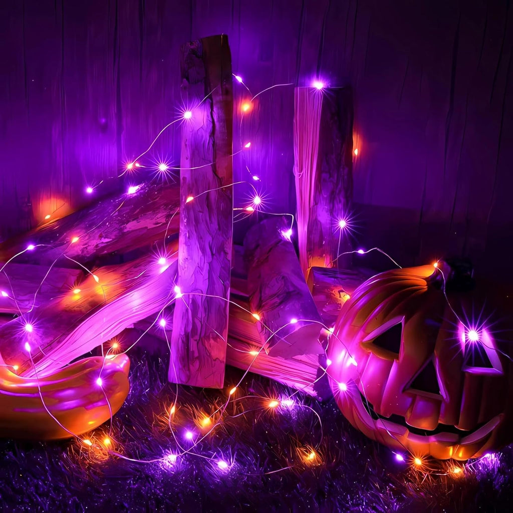 66Ft 200 LED Halloween Fairy Lights Plug in, 8 Modes String Lights with Timer for Outdoor & Indoor, Waterproof Twinkle Lights for Bedroom Garden Party Patio Halloween Decorations (Purple&Orange)
