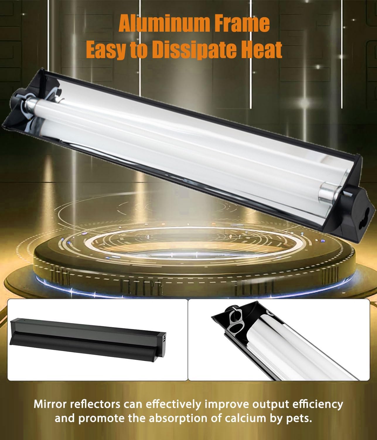24W T5 UVB Reptile Light Fixture Combo Kit – 10.0 UVB Fluorescent Tube for Bearded Dragons, Lizards & Tortoises – UVA UVB Reptile Light, 22" Terrarium Hood (UVB 10.0-Desert, 22INCH-24W)