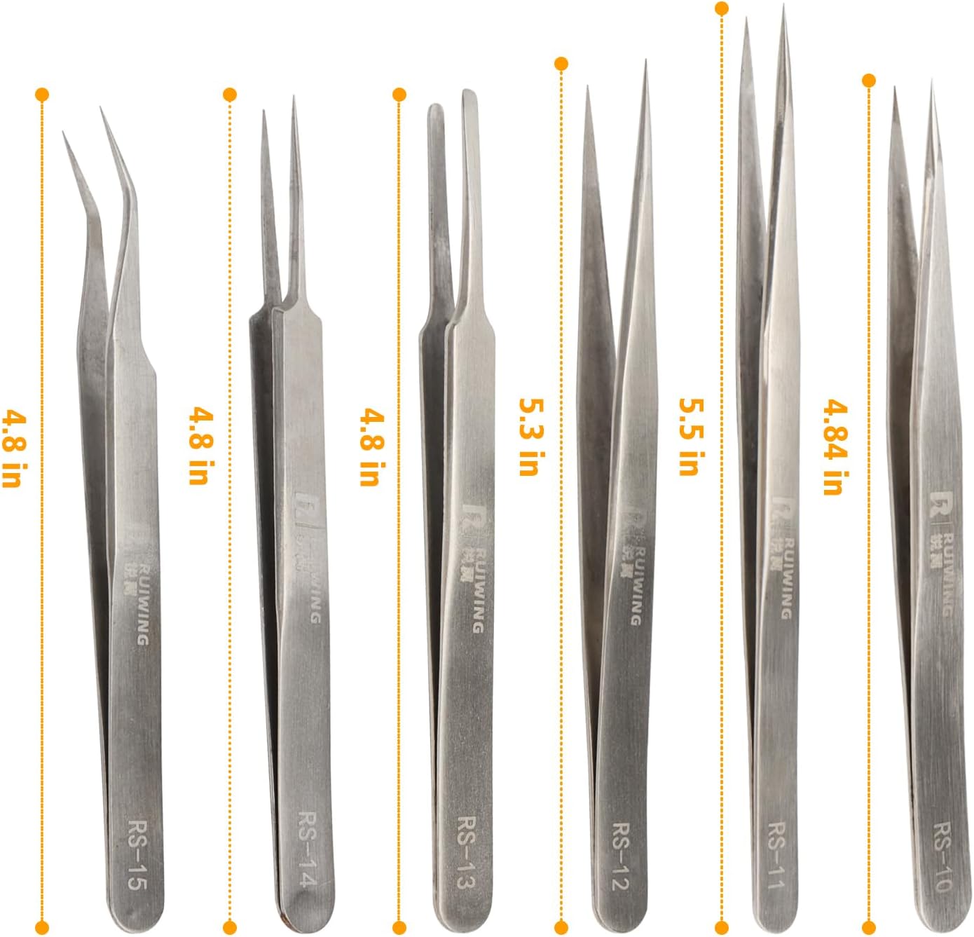 Precision Tweezers Set, 6 PCS Extra Thick Stainless Steel, Non-Magnetic, Heat Resistant for Electronics, Soldering, Jewelry, Craft, and Laboratory Work