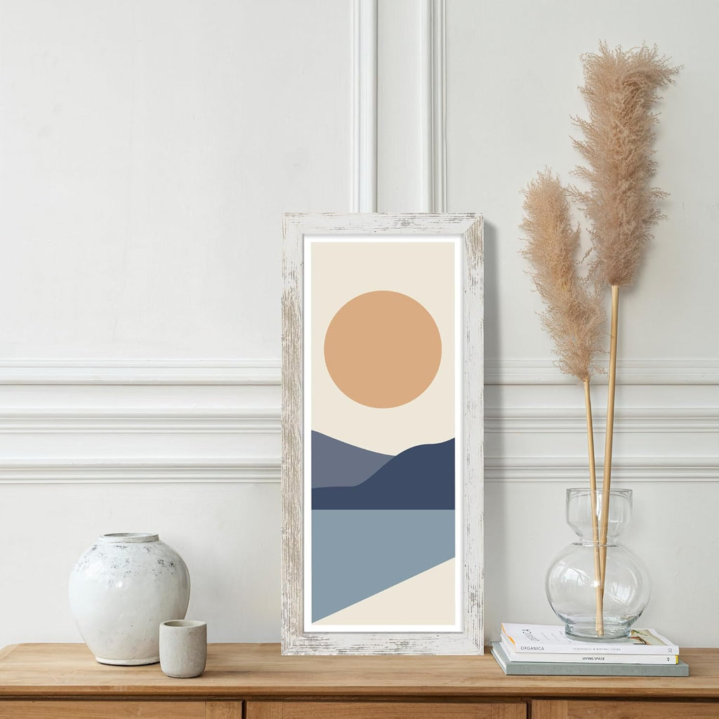 8x20 Picture Frame Set of 2, Distressed White Wood Frame with Tempered Glass Collage Frame, Display Pictures Four 4x6 With Mat or 8 x 20 Without Mat - Horizontal or Vertical Wall Mounting