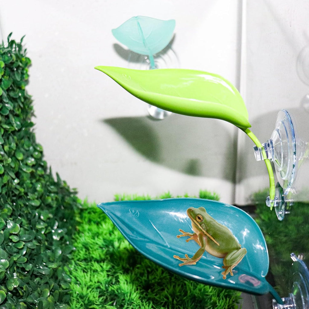 3 Pack Plastic Leaf Decorations with Suction Cups, Frog Habitat Platform, Reptile Decorations for Terrarium, Frog Tank Accessories, Terrarium Decor for African Dwarf, and Toad (Multicolor)
