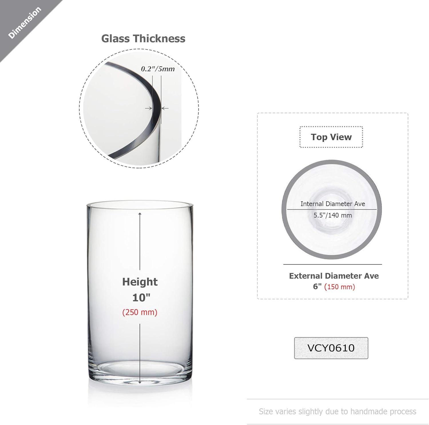 WGV Cylinder Vase Bulk, Width 6", Height 10", Clear Glass Container Terrarium Candle Holder for Wedding Centerpiece, Party Event, Home Office Decor, 6 Pieces