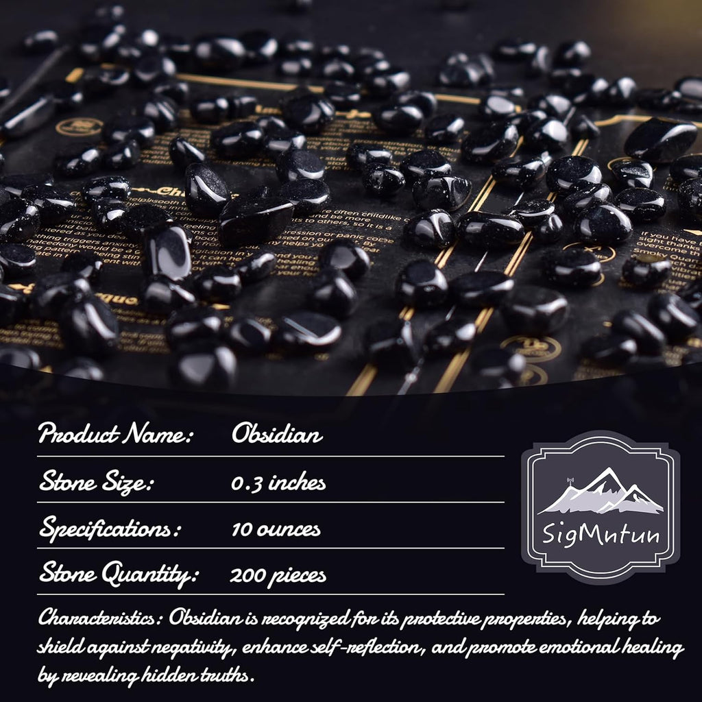 Polished Obsidian Crystal Chips 200 Pcs - 0.3" 10 oz Tumbled Stone Chips Crushed Sea Glass Stones Healing Reiki Crystal Making Home Decoration