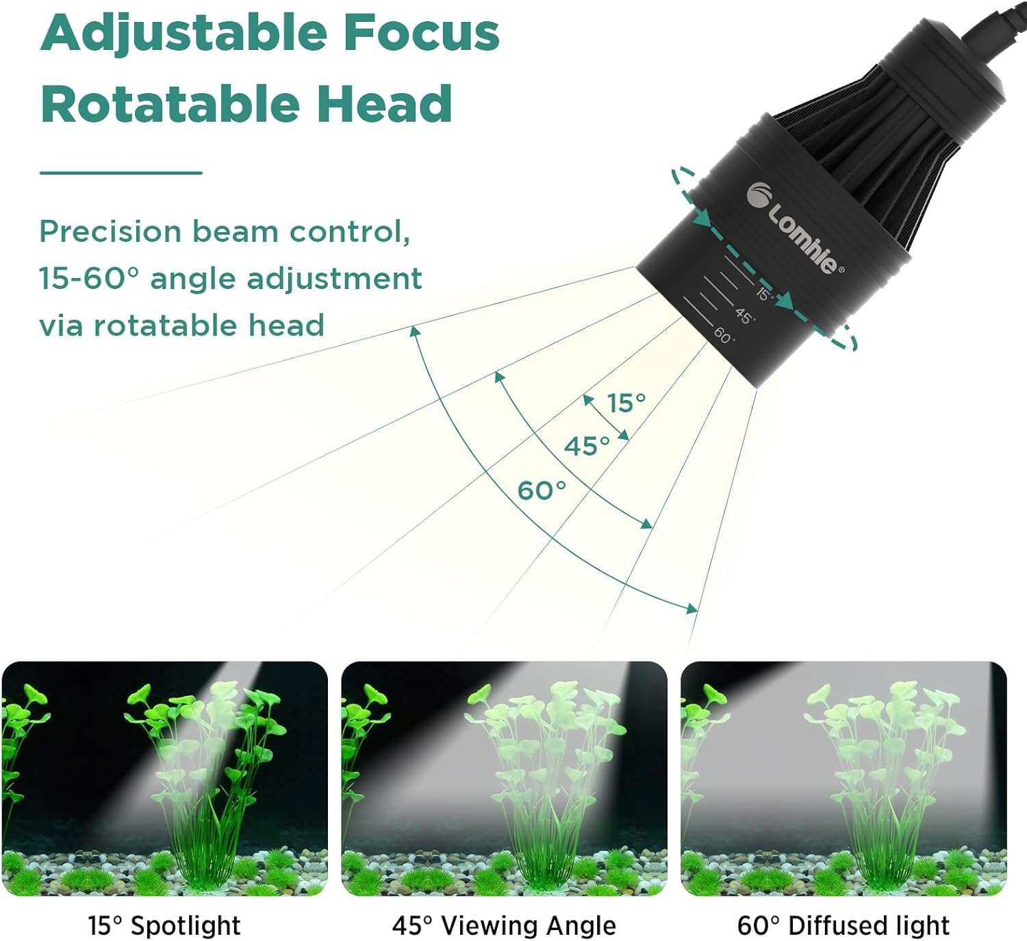 Lominie LED Aquarium Light Full Spectrum 15°-60° Adjustable Aquarium Focus Light Spotlight for Saltwater Freshwater Fish Tank（A15 Freshwater/Saltwater）