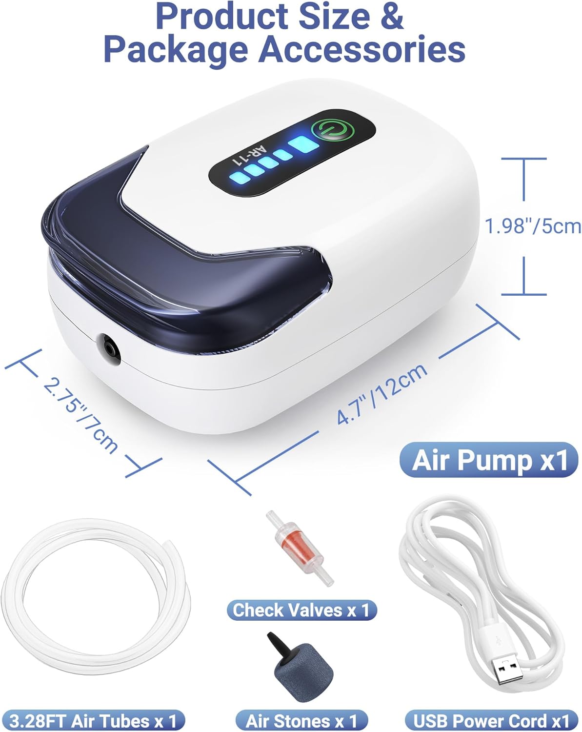 Aquarium Air Pump, Rechargeable Portable Oxygen Pump with Single/Dual Outlets, Quiet Aerator for Fish Tank up to 30/70 Gallon, Outdoor Fishing, Fish Transport and Power Cut.