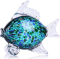 LCCCK Large Hand Blown Glass Fish Figurines, Aquarium Sea Glass Art, Fish Statue Sculpture Modern Coastal Accent - for Beach Knick Knacks, Coffee Tables, Nautical Offices Centerpiece (Teal)