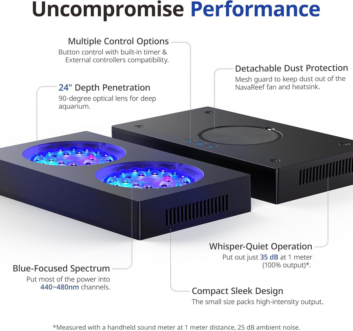 NICREW NavaReef 135 Reef LED Light, 135W Reef Aquarium Lighting for LPS/SPS Corals and Saltwater Fish Tanks, Built-in Timer, Blue Focused Spectrum