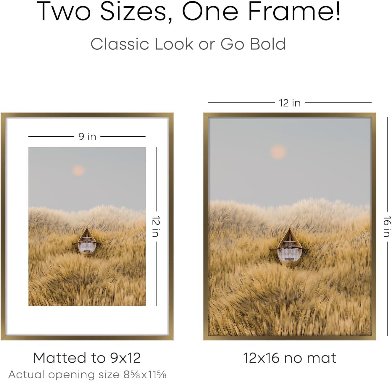 Homeforia 12x16 Picture Frame Bronze, High End Metal 12x16 Brass Poster Frames with Mat 9x12 Photo, 12 x 16 Bronze Frame Matted to 9 by 12 Print, 16by12 Thin Frames, Tempered Glass, Wall Kit, Set of 4