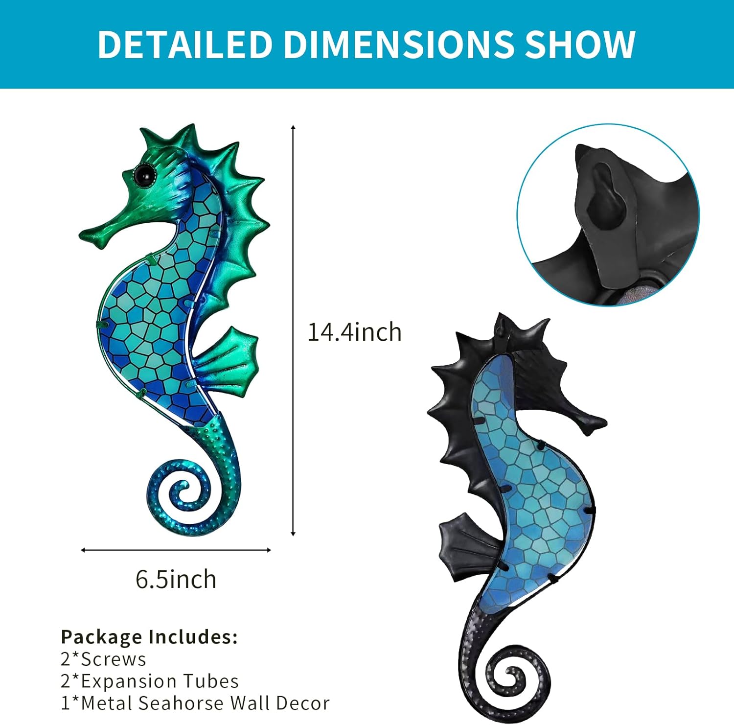 LIFFY Metal Seahorse Wall Art Mosaic Glass Ocean Wall Decor Coastal Sculpture Hanging Decoration for Home Garden Fence Pool Beach Bathroom