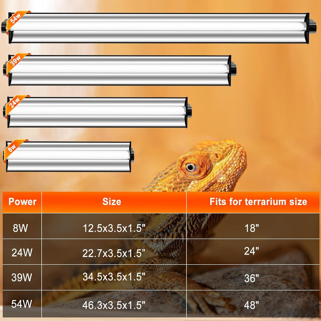 39W T5 10.0 UVB Reptile Light Fixture – 34” Linear UVA/UVB Lamp with High Output for Bearded Dragons, Tortoises & Lizards, Perfect for Desert & Tropical Terrariums