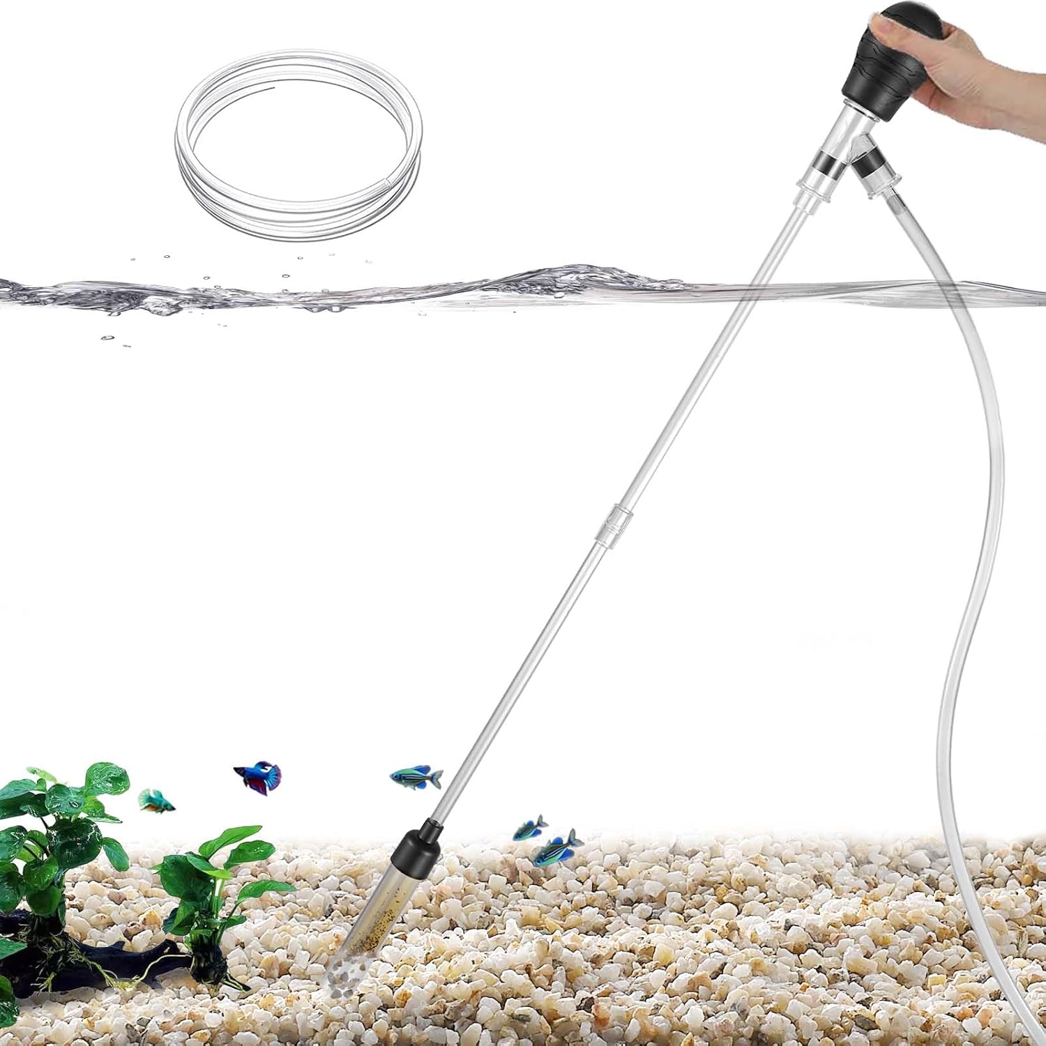 Carefree Fish Aquarium Small Gravel Cleaner 6Ft Hose Silicone Airbag Fish Tank Water Changer Gravel Vacuum Adjustable Length ABS(for 3~8Gal Tank)
