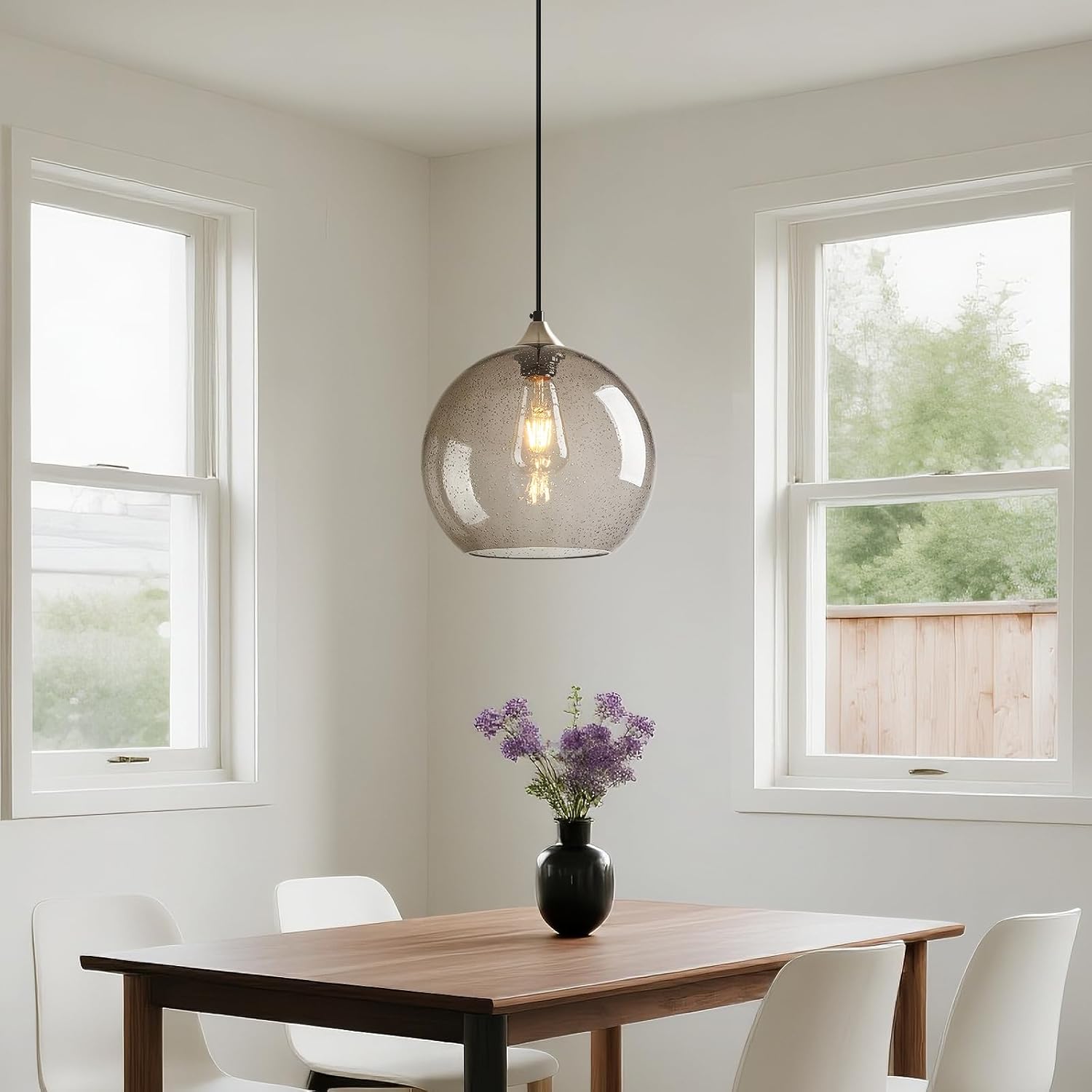 Light Grey Glass Pendant Lights Kitchen Island Globe Pendant Light Fixtures Modern Pendant Lighting for Bedroom Living Dining Room Light Fixture (9.84 in, 2 Pack)