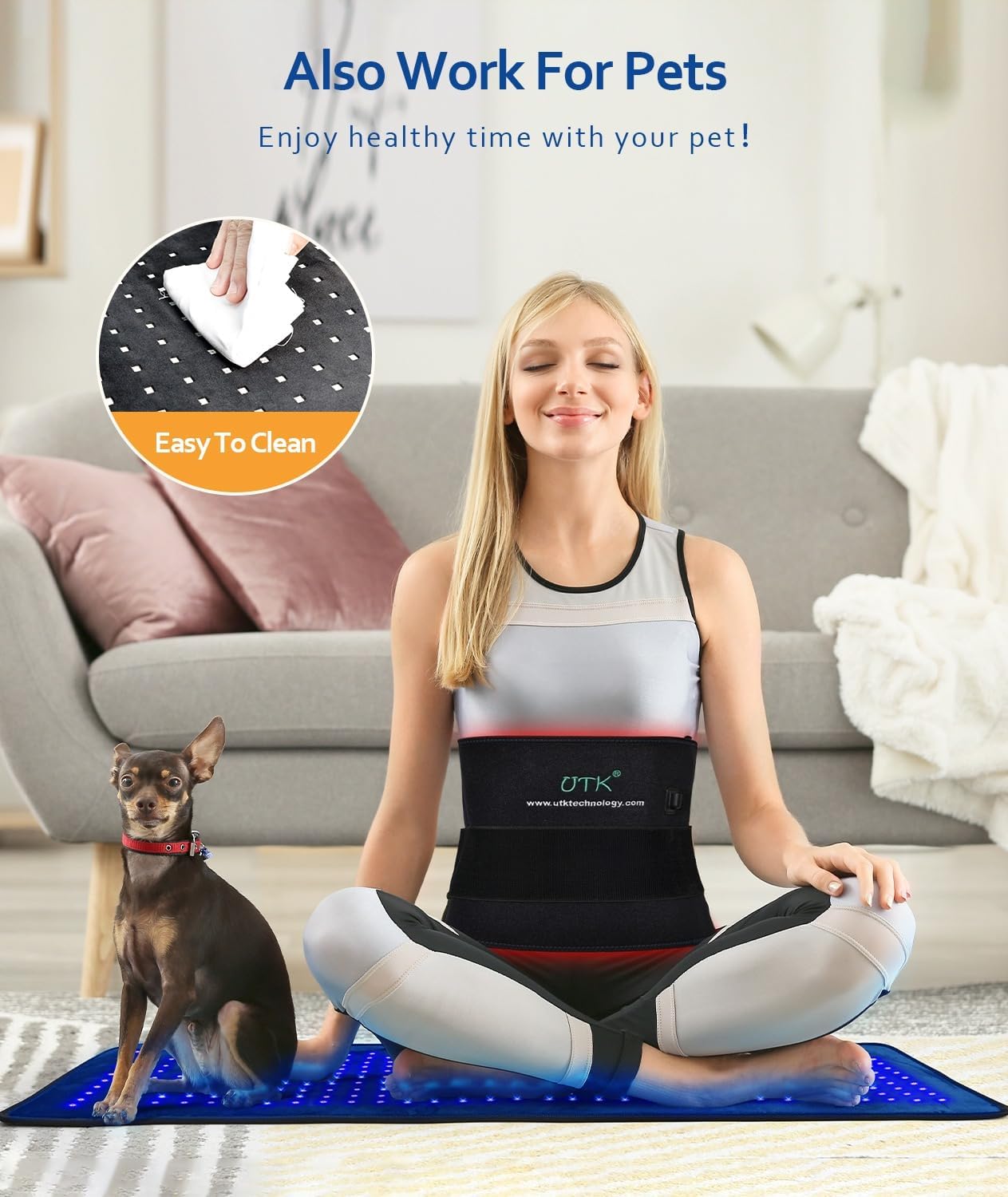 UTK 36" x 11" Blue & Red Light Therapy for Body, 330 LEDs Extra Large Near Infrared Light Therapy Pad, 470nm & 660nm & 850nm Light Blanket for Waist, Back, Belly, Knee Joint Muscle Pain Relief