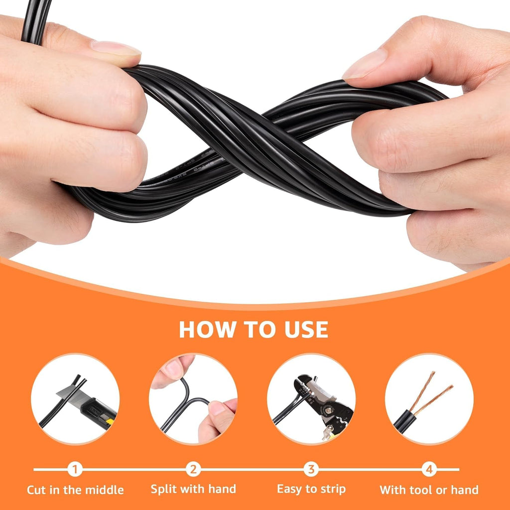 SUNVIE 100FT 12 Gauge Low Voltage Wire 12/2 Low Voltage Landscape Wire, 12 AWG 2 Conductor Electric Wire Direct Burial 12 Gauge Stranded Copper Wire for Landscape Lighting Lamp Wires, ETL Listed