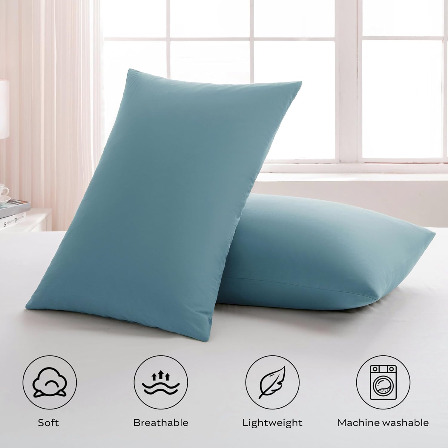 JELLYMONI Pillowcases King Set of 2 Cotton Envelope Pillow Covers Grayish Blue 20×36in Bed Pillow Case 100% Washed Cotton Soft Breathable (Pillows are not Included)