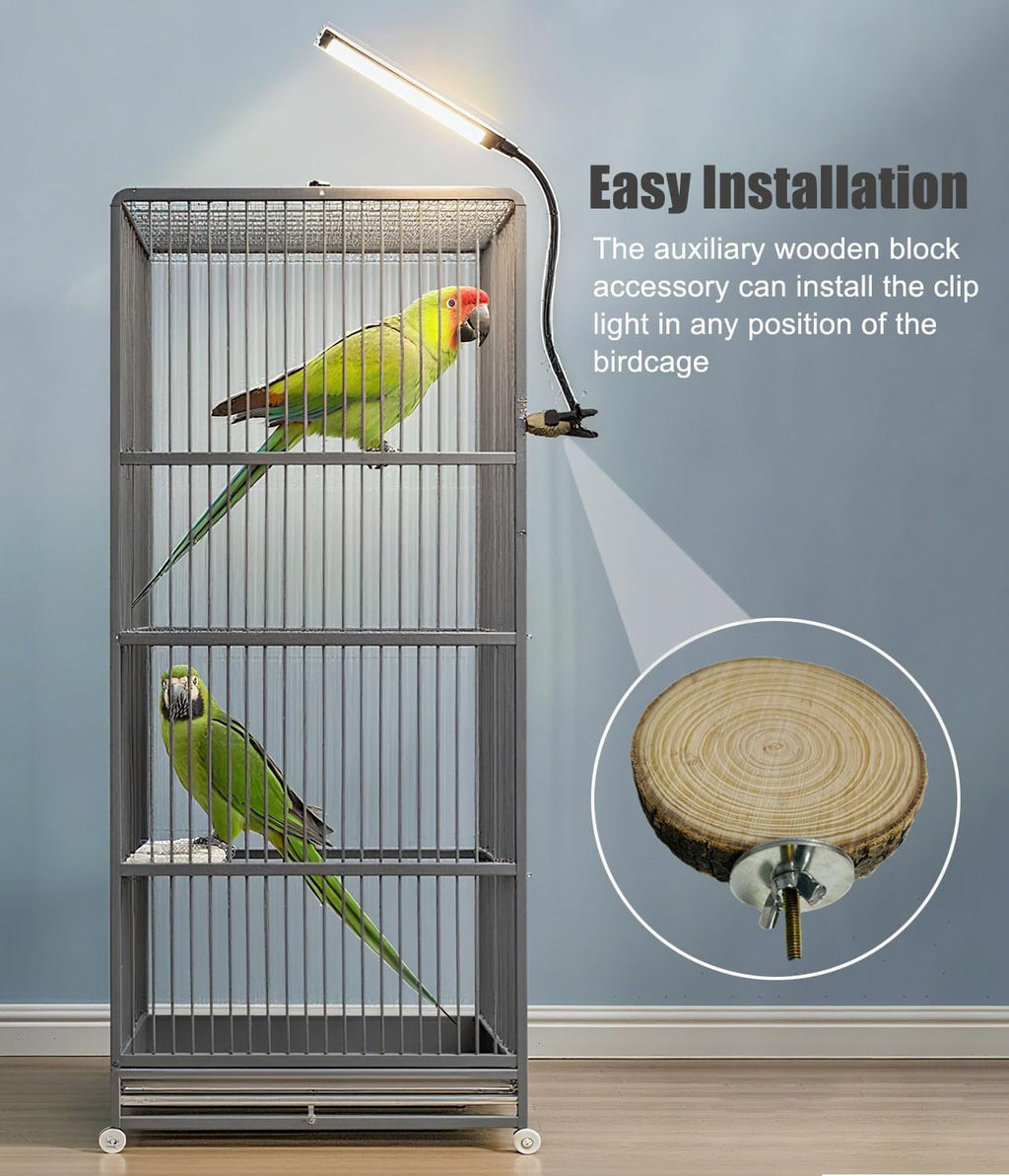 KINGYEENUO Full Spectrum LED Bird Cage Light, 10 Brightness Levels & 3/9/12H Timer - 105 LED Beads for Natural Environment Simulation, Safe for Hookbill Birds, Easy Install Lighting Fixture Combo Kit
