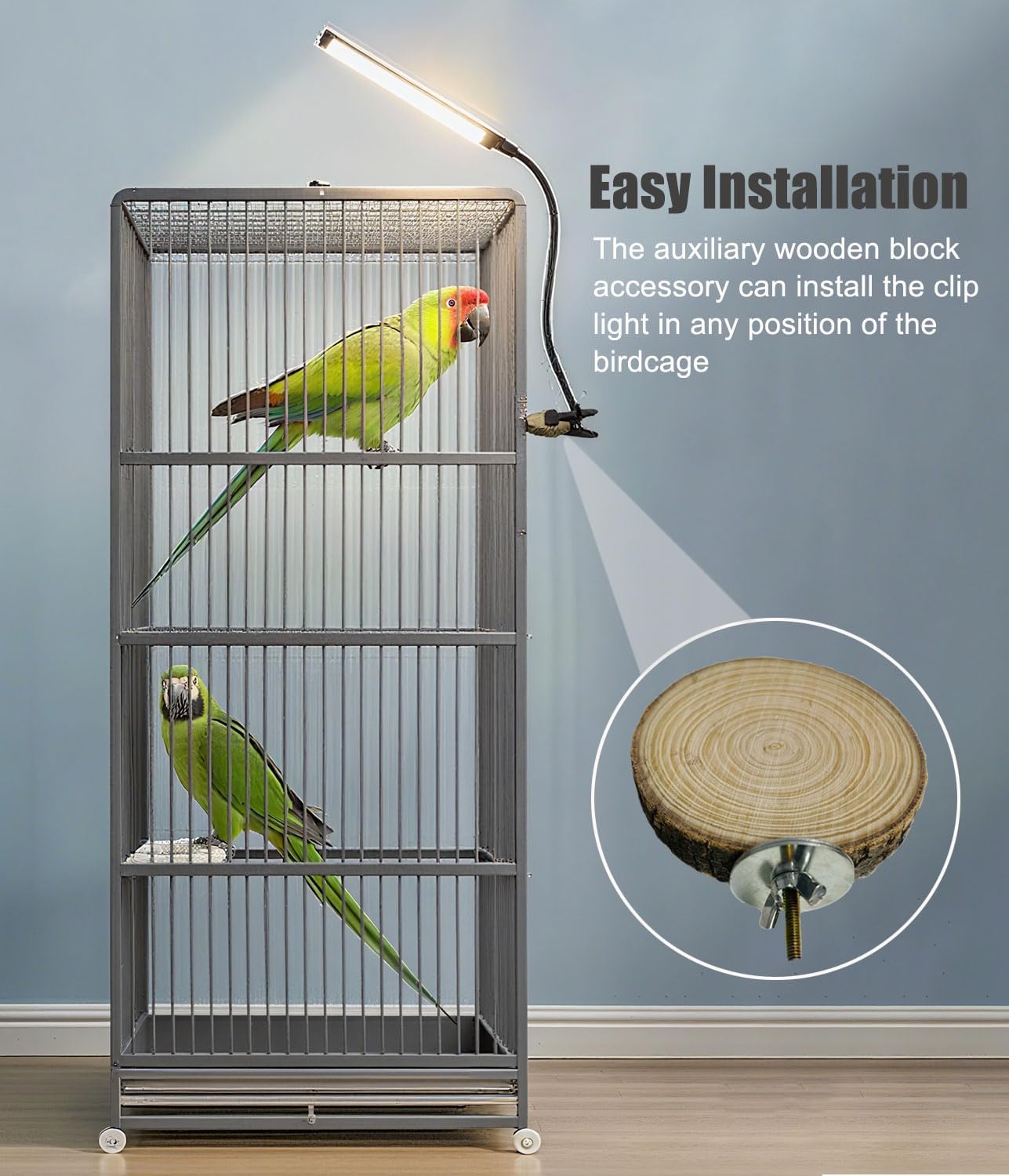 KINGYEENUO Full Spectrum LED Bird Cage Light, 10 Brightness Levels & 3/9/12H Timer - 105 LED Beads for Natural Environment Simulation, Safe for Hookbill Birds, Easy Install Lighting Fixture Combo Kit