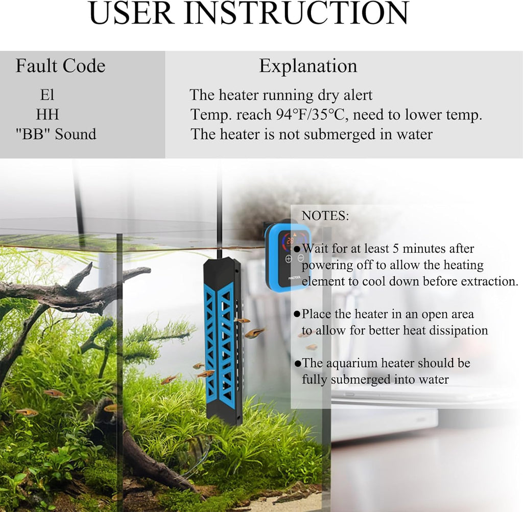 ＭagTool Aquarium Heater, 100W-1200W Submersible Fish Tank Heater with Over-Temperature Protection and Automatic Power-Off Fish Heater with Digital LED Controller for Freshwater and Saltwater