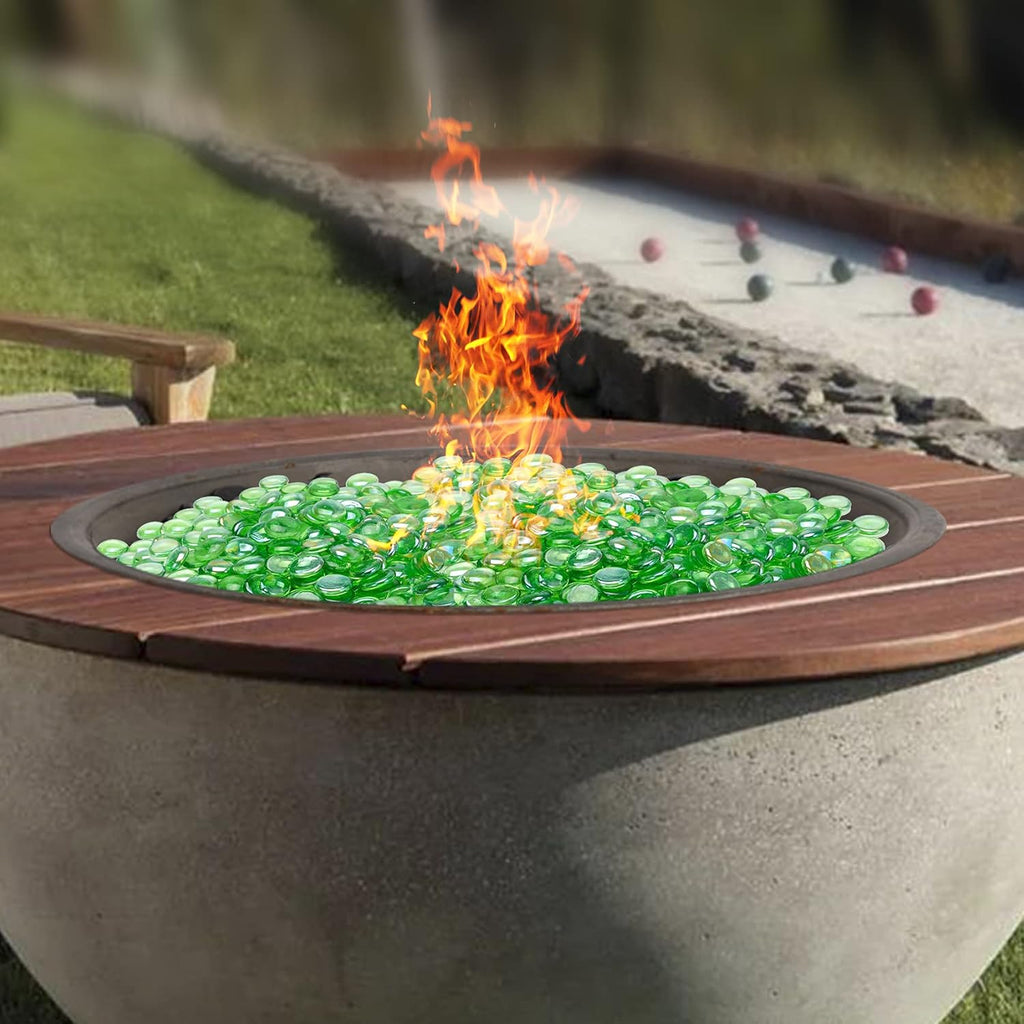 Skyflame 10-Pound Fire Glass Beads for Fire Pit Fireplace, 1/2-Inch Size Emerald Green Reflective Decorative Blended Fireglass Drops for Landscaping