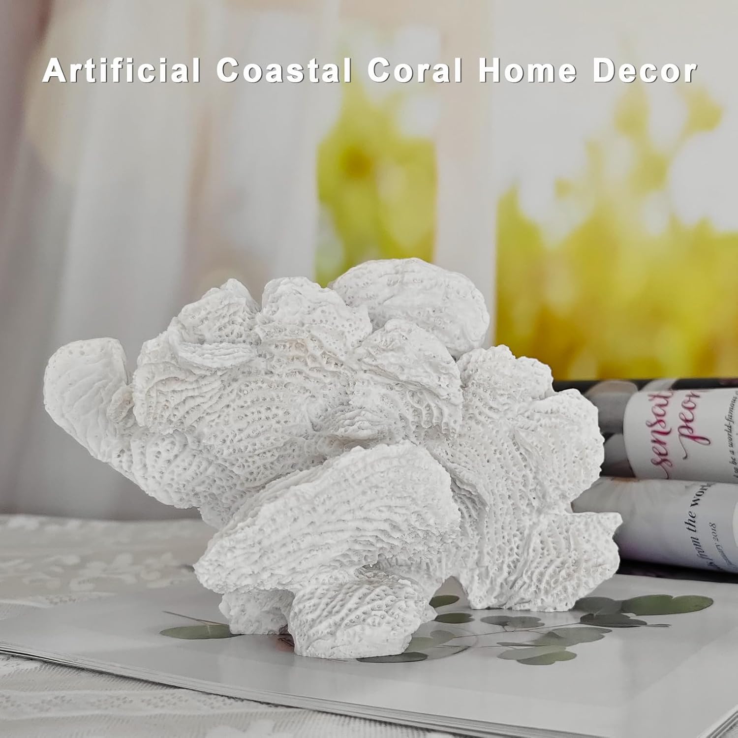 Artificial Sea Coral Statue, Coral Sculpture Home Decor Resin Nautical Decor, Coastal Decorations for Home Beach Themed Decor for Party Wedding Room Kitchen Table Shelf (White)