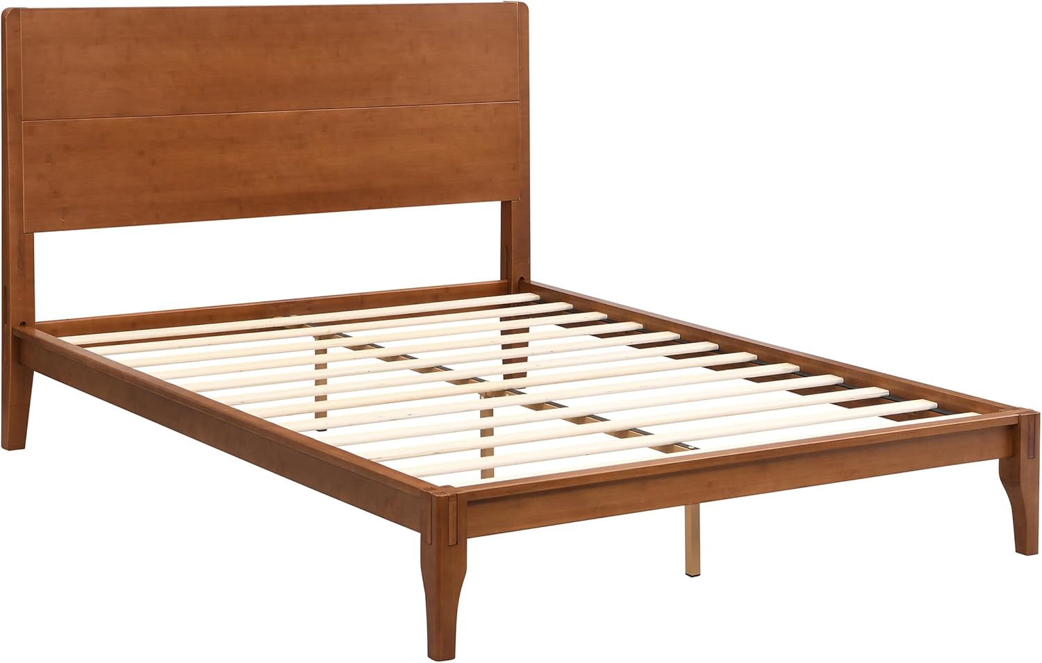 Merax Mid Century Full Size Bed Frame with Headboard, Bamboo Wood Platform Bed with Wood Slat, Heavy Duty Steel Center Beam for Support, Under Bed Storage, No Box Spring Needed, Brown