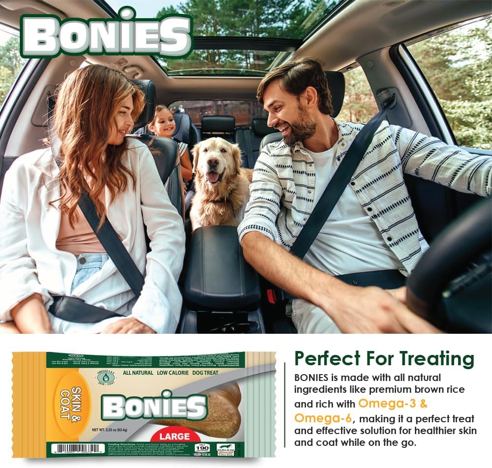 Bonies Natural Skin & Coat Formula Small-Sized Single Bone - Promote Silky Coat & Healthy Skin, Healthy Teeth & Fresh Breath, Low Calories - Chicken Flavor, Small Dog, 1 Bone