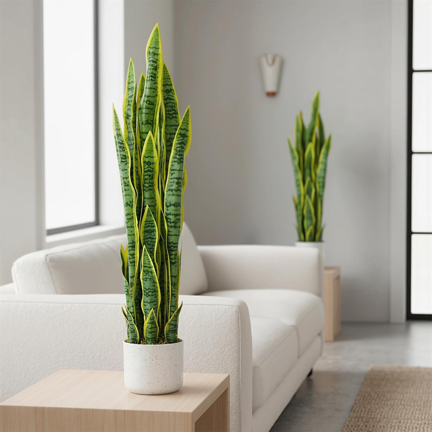 3 ft Tall Fake Snake Plant, Large Potted Artificial Sansevieria with Lifelike Leaves & Real Touch, Faux Decorative Tropical Plants Indoor for Living Room, Hallway, Entryway