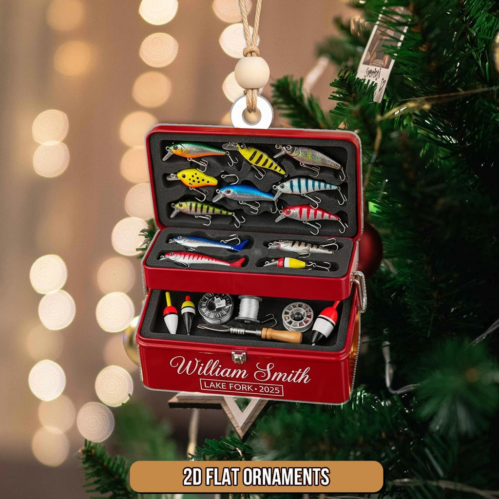 Personalized Fishing Tackle Box Ornament - Fisherman Lure Bait Ornaments Christmas Tree Decor - Outdoor Sportsman Hanging Xmas Decorations Gift for Anglers, Dads & Camping Lovers