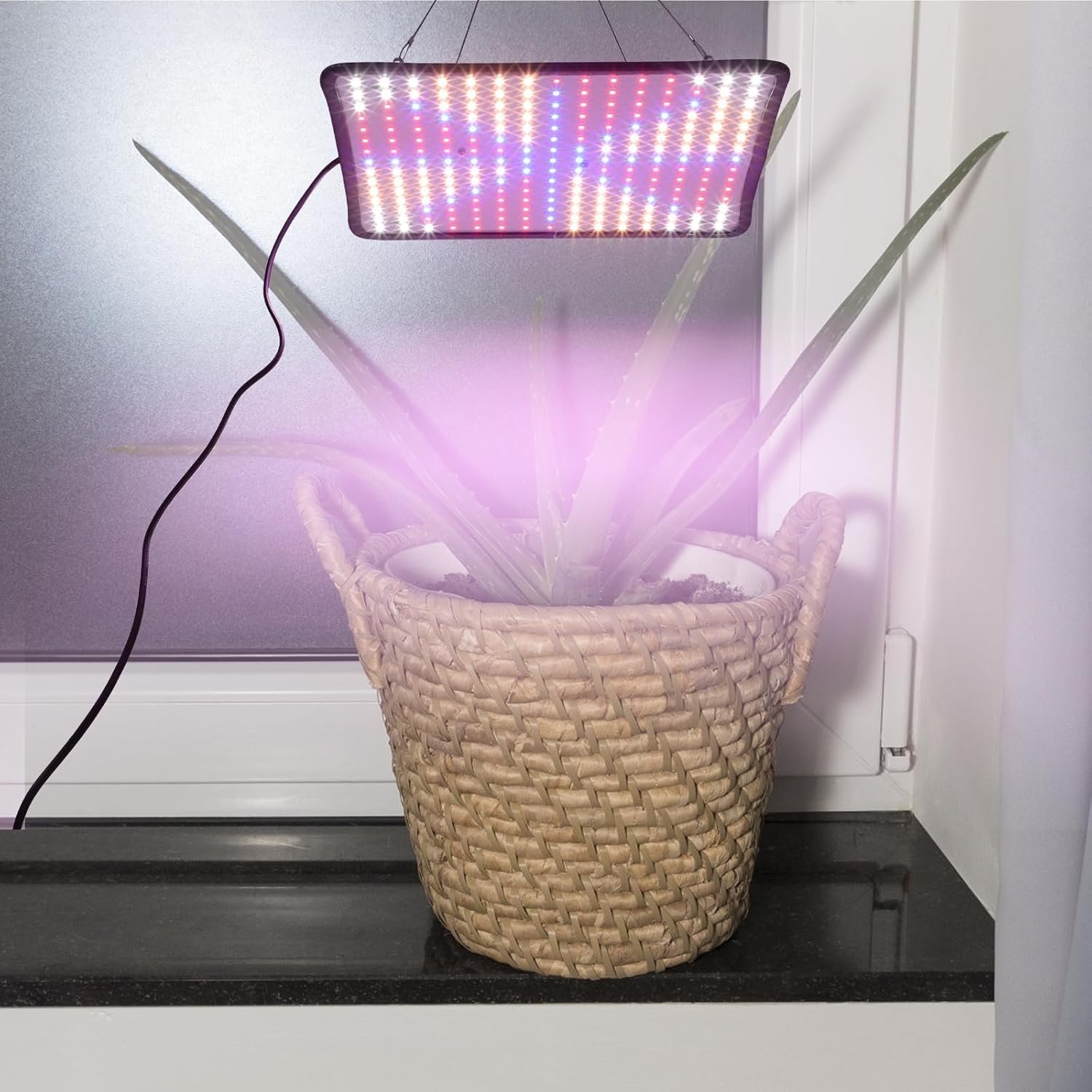 Full Spectrum Hanging Plant Grow Light with Adjustable Red, Indigo, Amber, and White LEDs for Indoor Greenhouse Plants Ultra-Thin Panel with US Plug Promotes Photosynthesis and