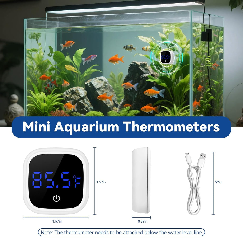 Rechargeable Digital Aquarium Water Thermometer with HD LED Screen, Display ±1℉, Fish Tank Decoration Accessories for Betta Axolotl Shrimp Turtle Reptile & Aquatic