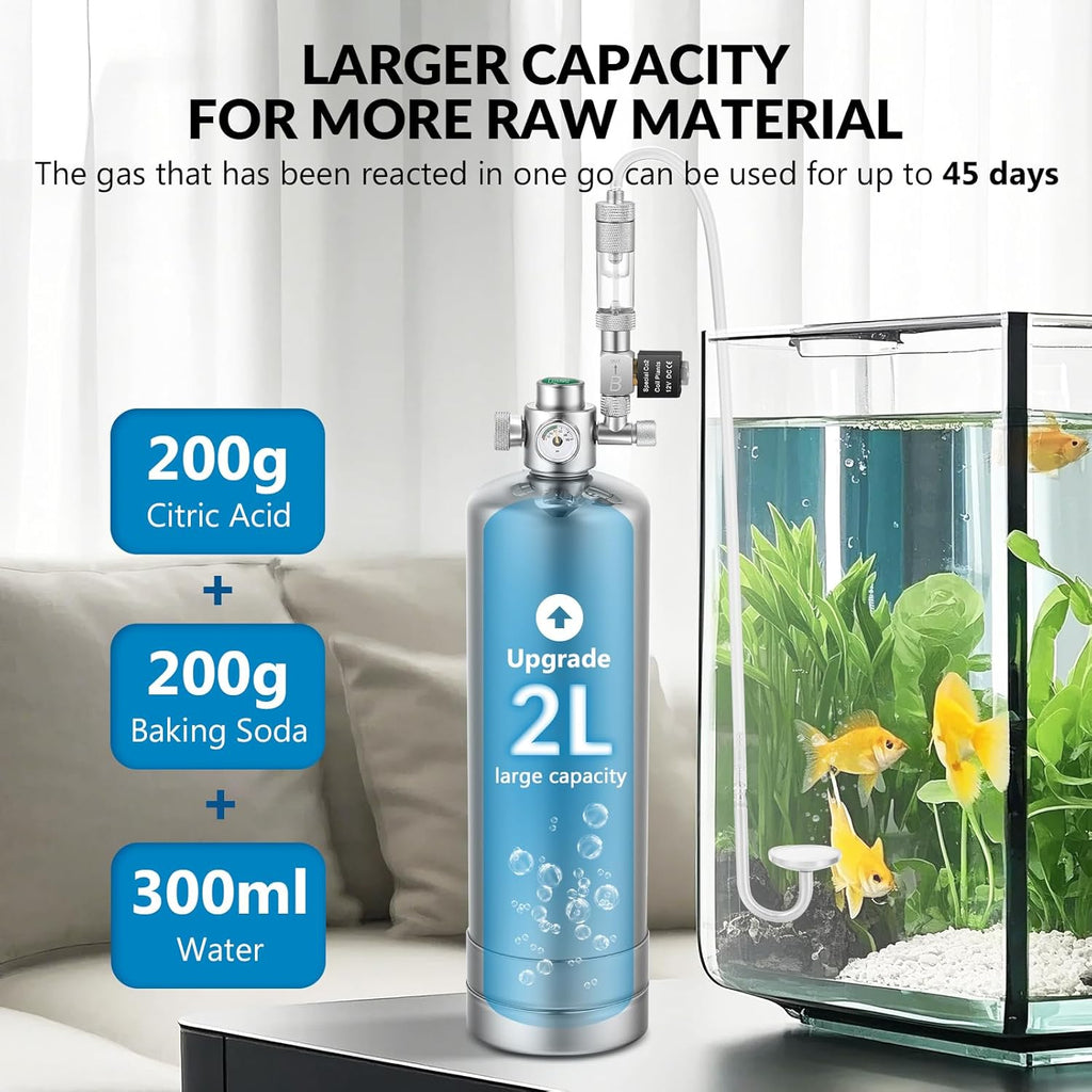 BAOSHISHAN Aquarium Co2 System 2L, Upgraded External Threaded CO2 System Generator with Double Switch Solenoid Valve, Co2 Aquarium Kit for Aquarium Plants