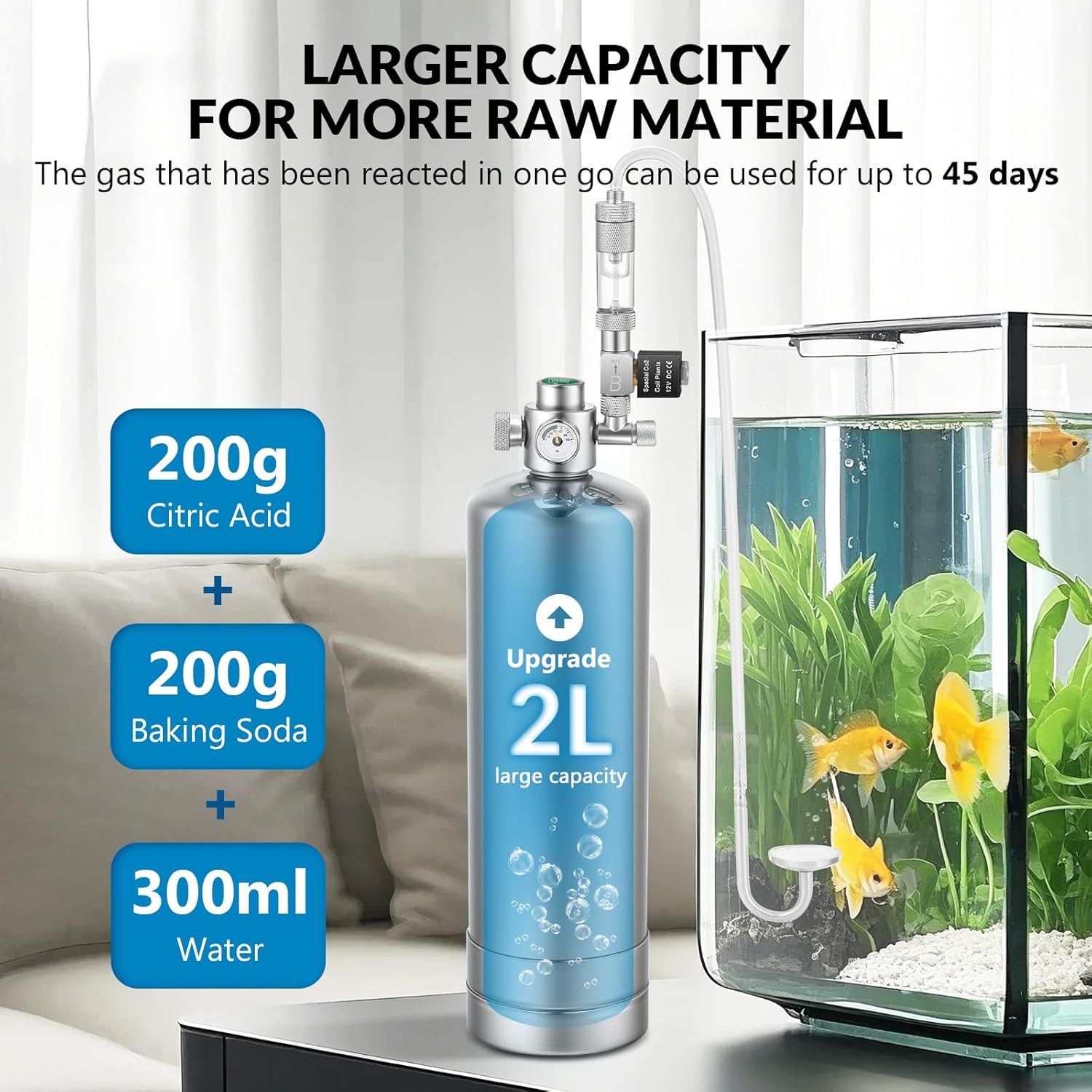 BAOSHISHAN Aquarium Co2 System 2L, Upgraded External Threaded CO2 System Generator with Double Switch Solenoid Valve, Co2 Aquarium Kit for Aquarium Plants