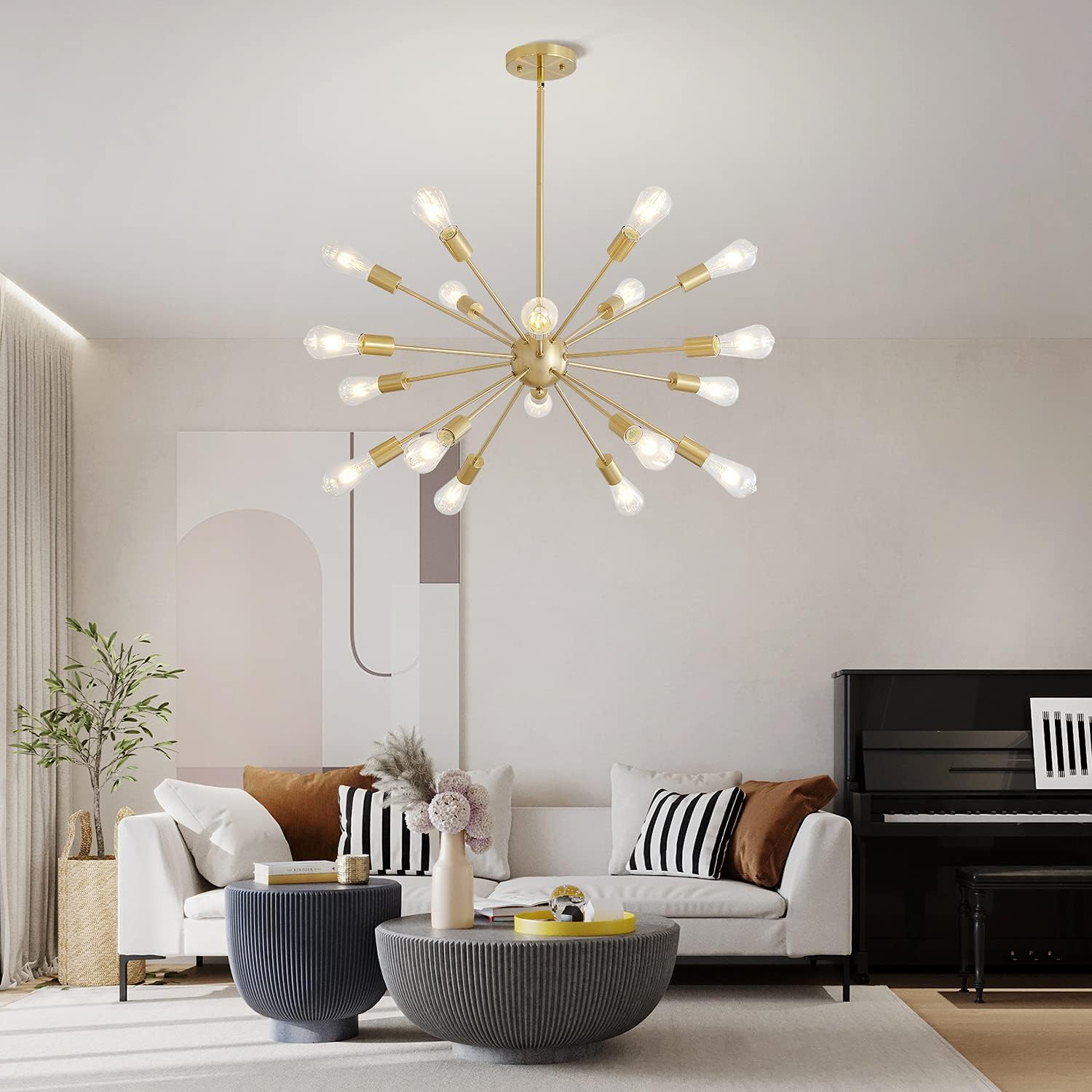 Mid-Century Sputnik Chandeliers 18-Lights, Modern Semi Flush Mount Ceiling Light Fixture Industrial Retro Hanging Lamps for Kitchen Living Room Dining Bedroom Corridor, Gold（Bulb Not Included）