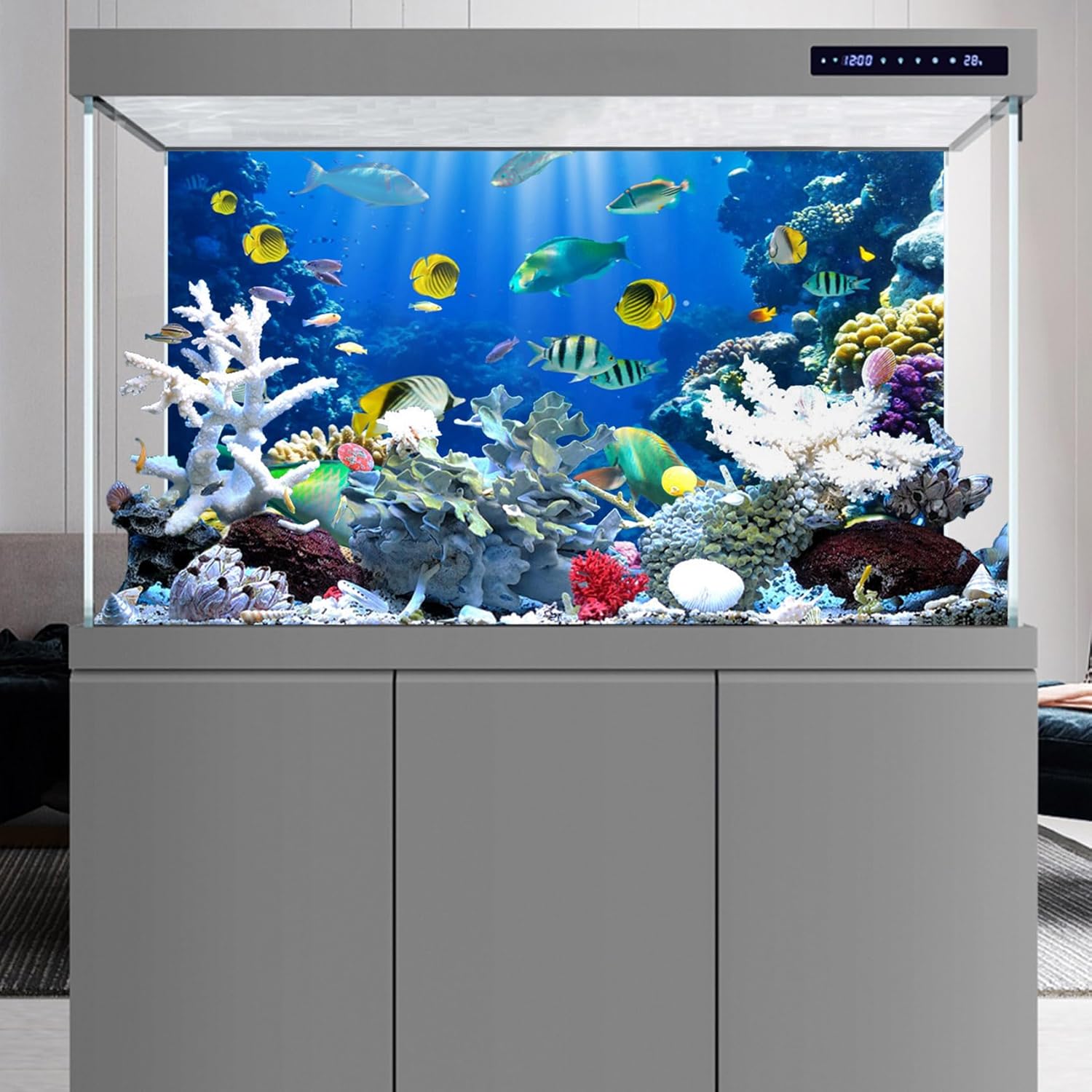 YongFoto Ocean Theme Fish Tank Background 36x18 inch Coral Seaweed Reef Rock Seafloor Tropical Fish Underwater Sea World Polyester Backdrop Reptile Habitat Terrarium Aquarium Background