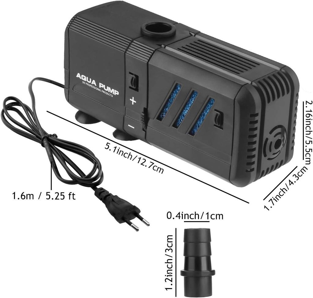 Submersible Aquarium Internal Filter 6W, Adjustable Fish Tank Filter with 132 GPH Water Pump for 1-10 Gallon Fish Tank