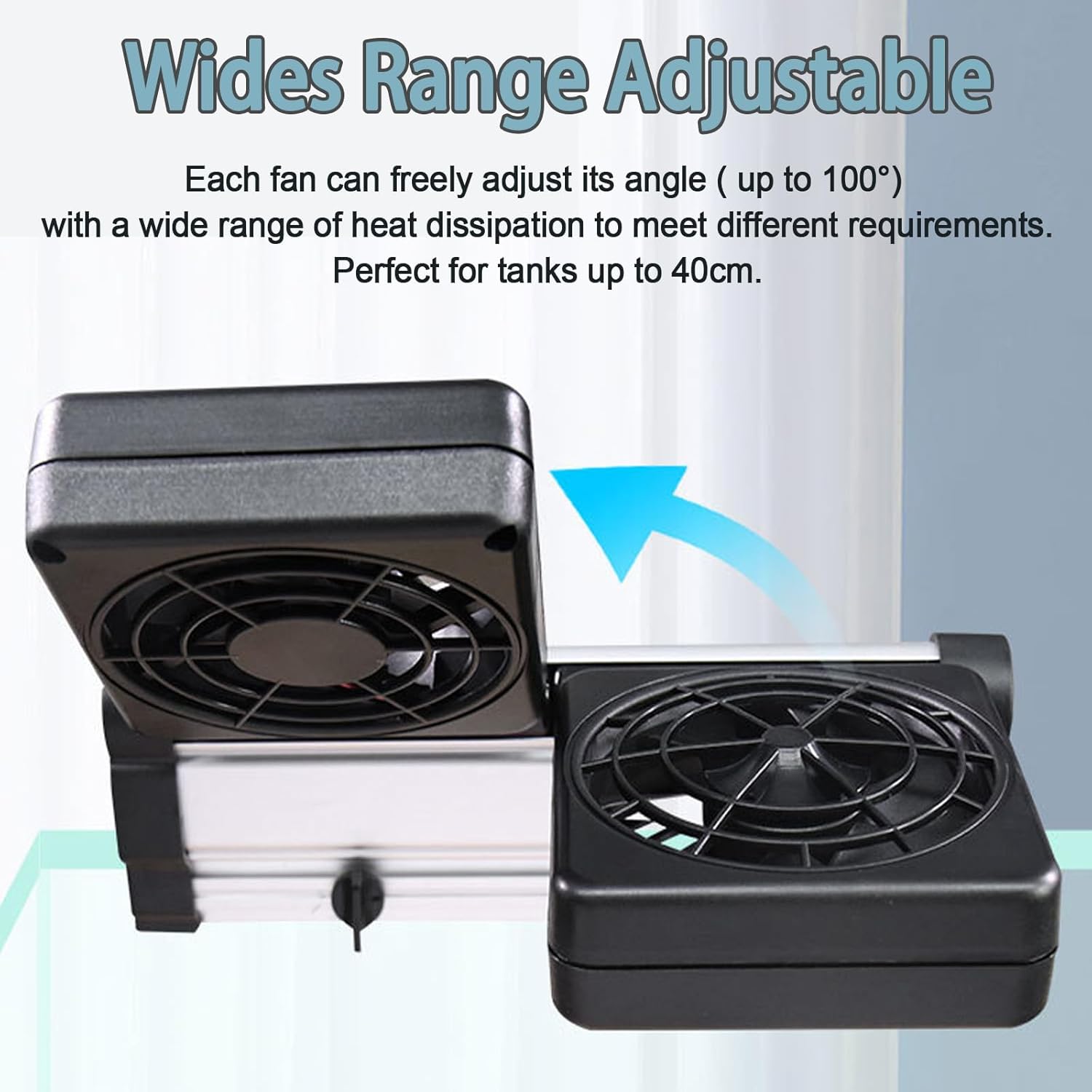 Aquarium Cooling Fan for Cool Fish Tank, Aquarium Water Chillers Heat Dissipation Fan with 2 Wind Speed, Wide Angle Adjustable, Axolotl Tank Aquarium Accessories for Freshwater Saltwater