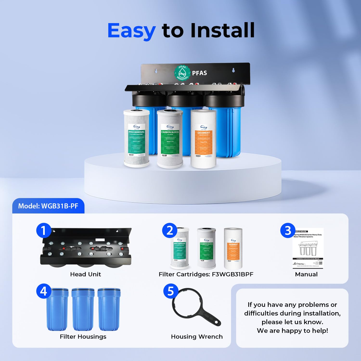 iSpring WGB31B-PF Whole House Water Filter System, SGS-Tested to Remove up to 99% PFAS, 3-Stage Filtration Reduces Sediment, Chlorine, Taste & Odor, 10-Inch Filters, 1" Inlet/Outlet
