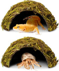 PINVNBY 2 Pack Natural Green Moss Hide Caves Coconut Reptile Hideouts Hamster Climbing Toys Gecko Habitat Decor Lizard Shell Shelter for Snake Tarantulas Turtle Chameleon