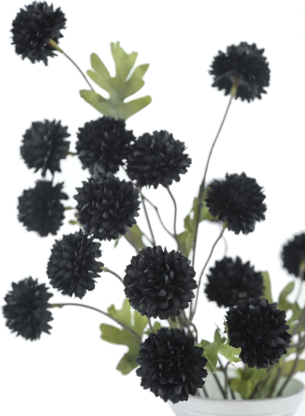 DuHouse 6pcs Black Flowers Faux Silk Pompon Mum,Silk Small Mini Chrysanthemum Ball with Stems for DIY Wedding Bouquets Centerpieces Vase Home Table Halloween Decorations(Black)