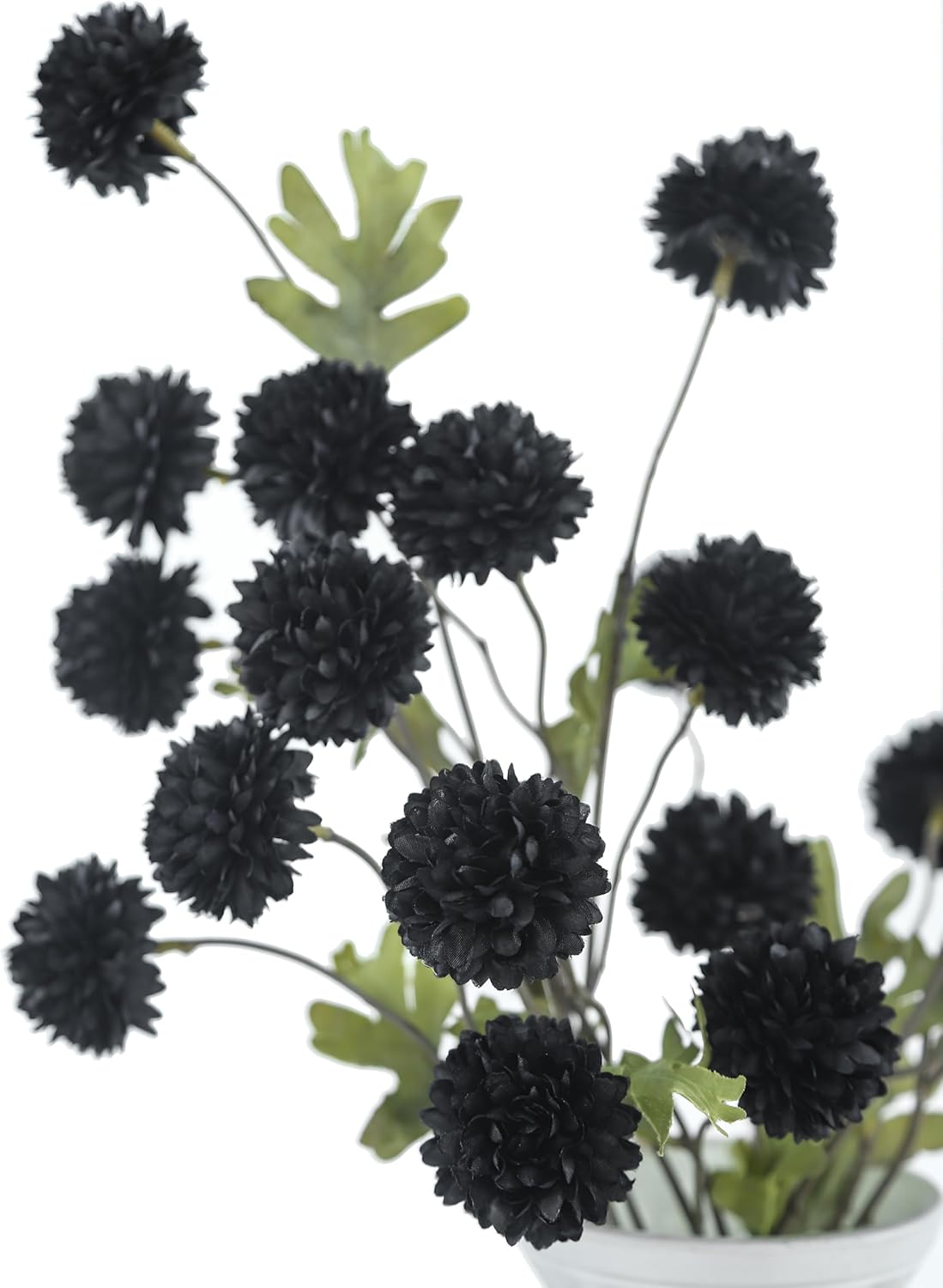DuHouse 6pcs Black Flowers Faux Silk Pompon Mum,Silk Small Mini Chrysanthemum Ball with Stems for DIY Wedding Bouquets Centerpieces Vase Home Table Halloween Decorations(Black)