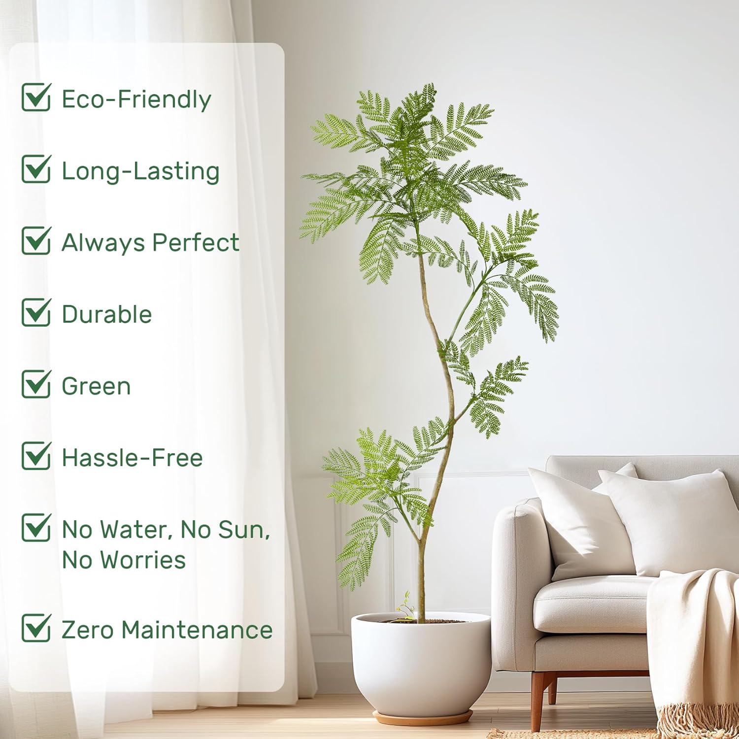 5.7FT Artificial Tree Fake Jacaranda Tree,Faux Tall Tree Lifelike Green Leaves Large Plants Indoor Fake Trees for Home Decor