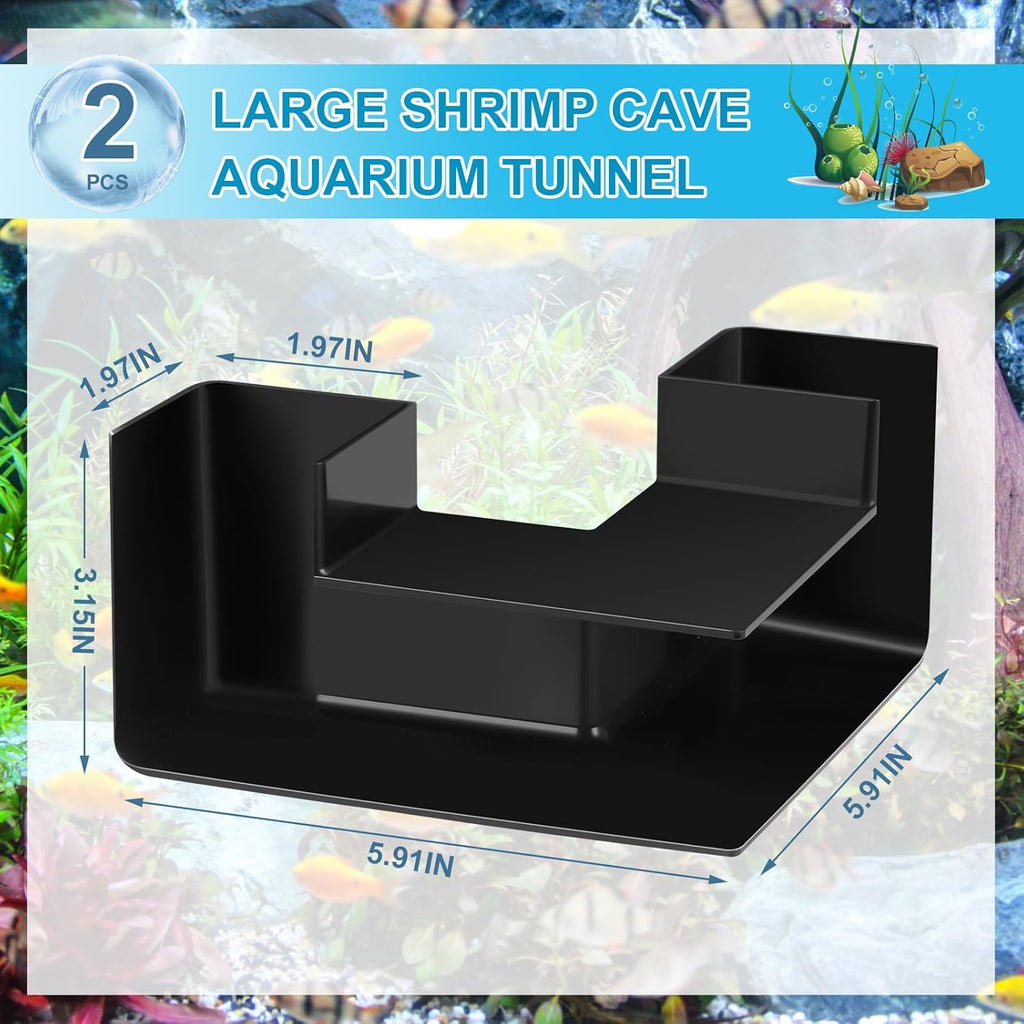 Nuanchu 2 Pcs 5.91" Aquarium Underground Tunnel Large ABS Plastic Fish Shrimp Hideout for Aquariums Black Shrimp Cave Fish Tank Tunnel for Fish Tank Accessories