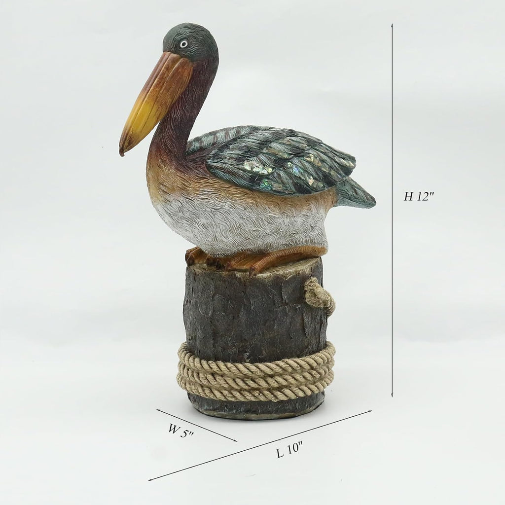 Lukitas Perching Pelican Statue and Sculpture Decor, Coastal Ocean Bird Figurine, Creative Decorative Ornament for Home Garden Yard Lawn Outdoor, Resin 12''