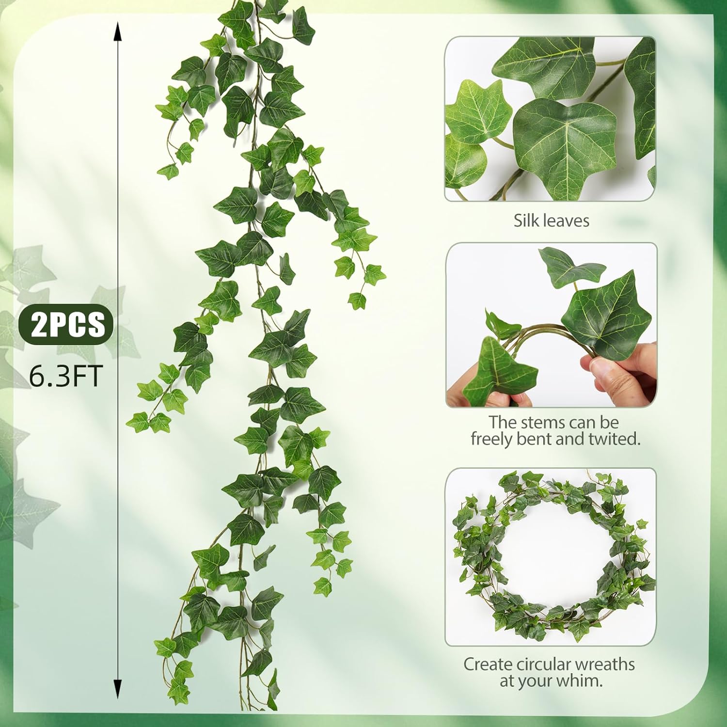 RECUTMS 2Pcs Fake Vines 74.8inch Artificial Ivy Garland Hanging Plants with Silk Leaves Greenery Decoration for Indoor Outdoor Wedding Home Kitchen Garden Office