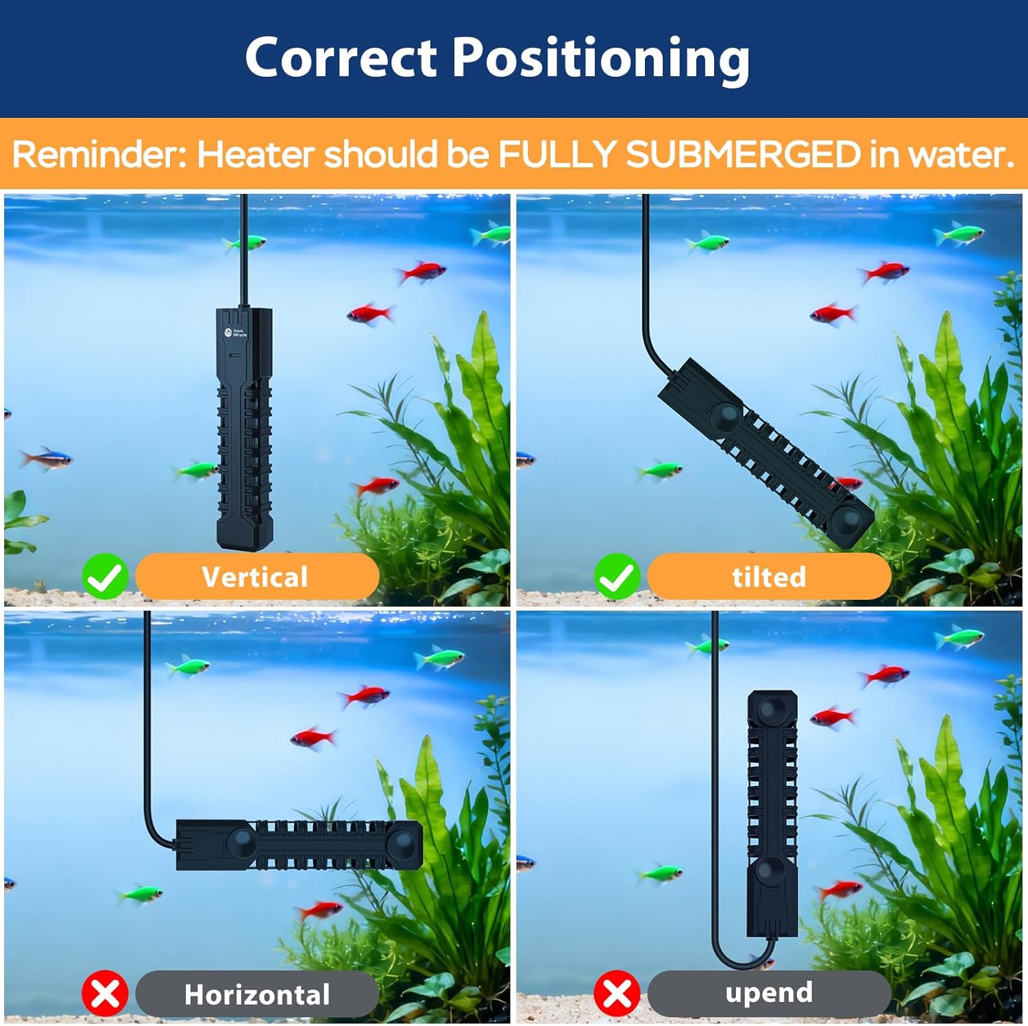 AquaMiracle 200W Submersible Aquarium Heater with LED Digital Display Thermostat, Fish Tank Heater Turtle Heater with Protective Housing, for Tanks 20-40 Gallons