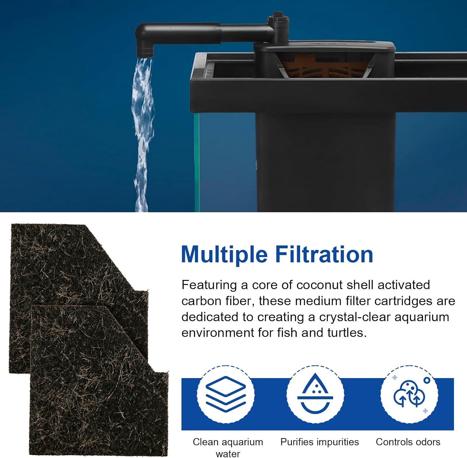 Medium Aquarium EcoRenew Filter Cartridges for Aqueon QuietFlow Internal Filter with SmartClean Technology 30G and SmartClean Filters 10-20G, Replacement Fish Tank Filters 6 Pcs