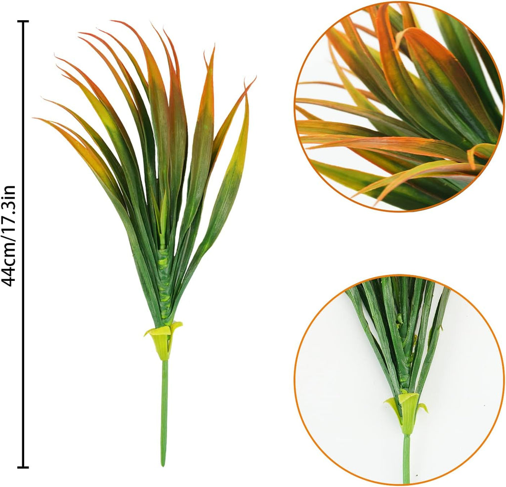 8Pcs Artificial Grass Plant Fake Outdoor Plastic Plants UV Resistant Faux Grasses Greenery Shrubs for Window Box Garden Patio Porch Home Decor Yellow