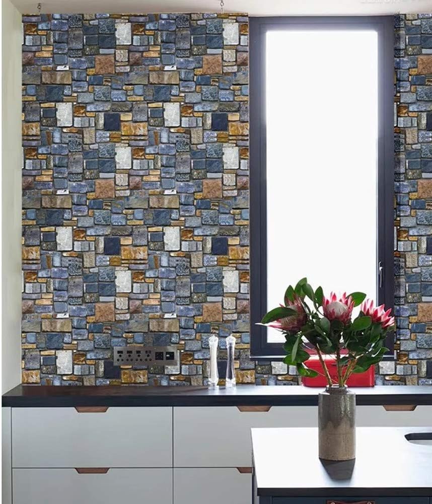 Yancorp 18"x120" Brick Contact Paper Peel and Stick Wallpaper Self-Adhesive Stone Contact Paper Fireplace Kitchen Backsplash Covers
