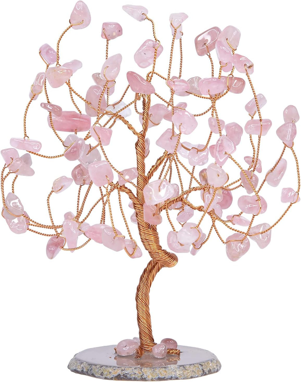 mookaitedecor Rose Quartz Crystal Tree Tumbled Stones, Geode Agate Slices Base Money Tree Decoration for Wealth and Luck 5.7"-6.7"